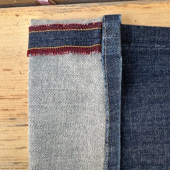 Kasil Customized Women's Dark Wash Wide Leg Jeans USA Red Pockets Sz 31 Selvage - Picture 9 of 13